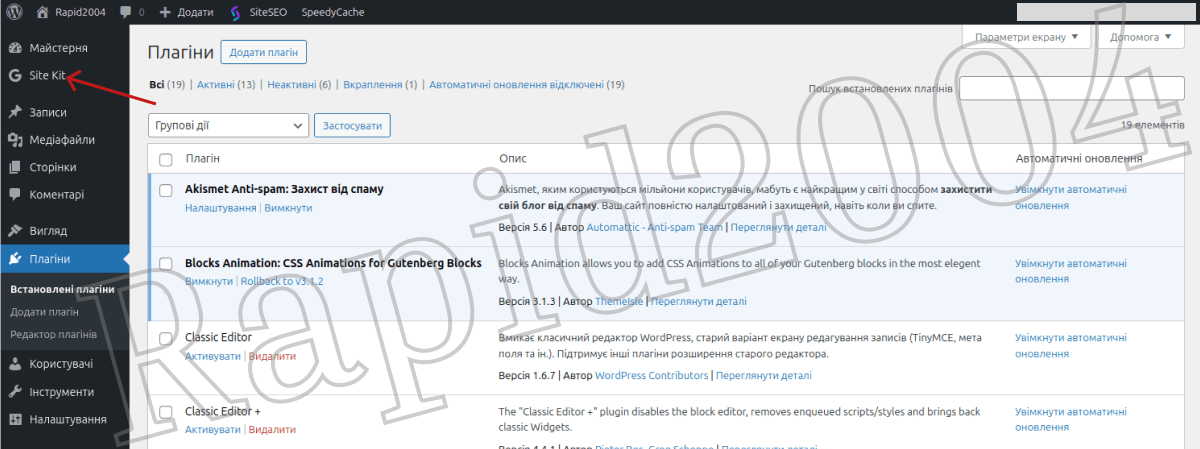 02. Панель Google з'являється біля Дашборд